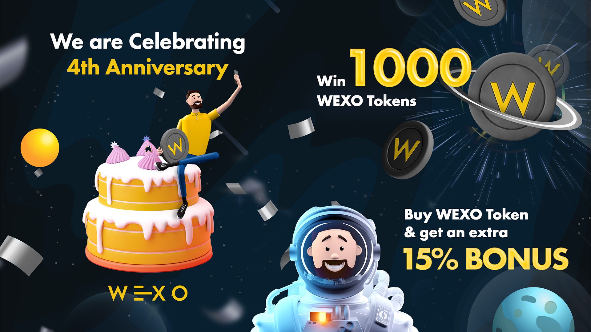 Oslávte naše 4. výročie súťažou o 2 000 WEXO Tokenov 🎉
