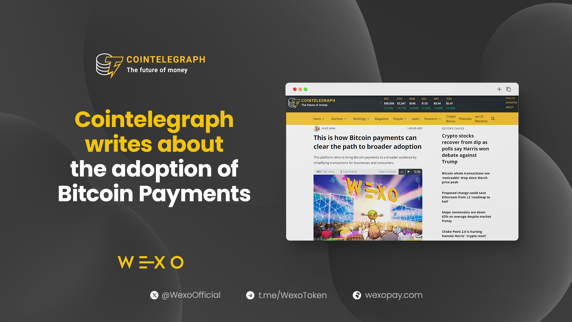 WEXO in the Spotlight on Cointelegraph Once Again!